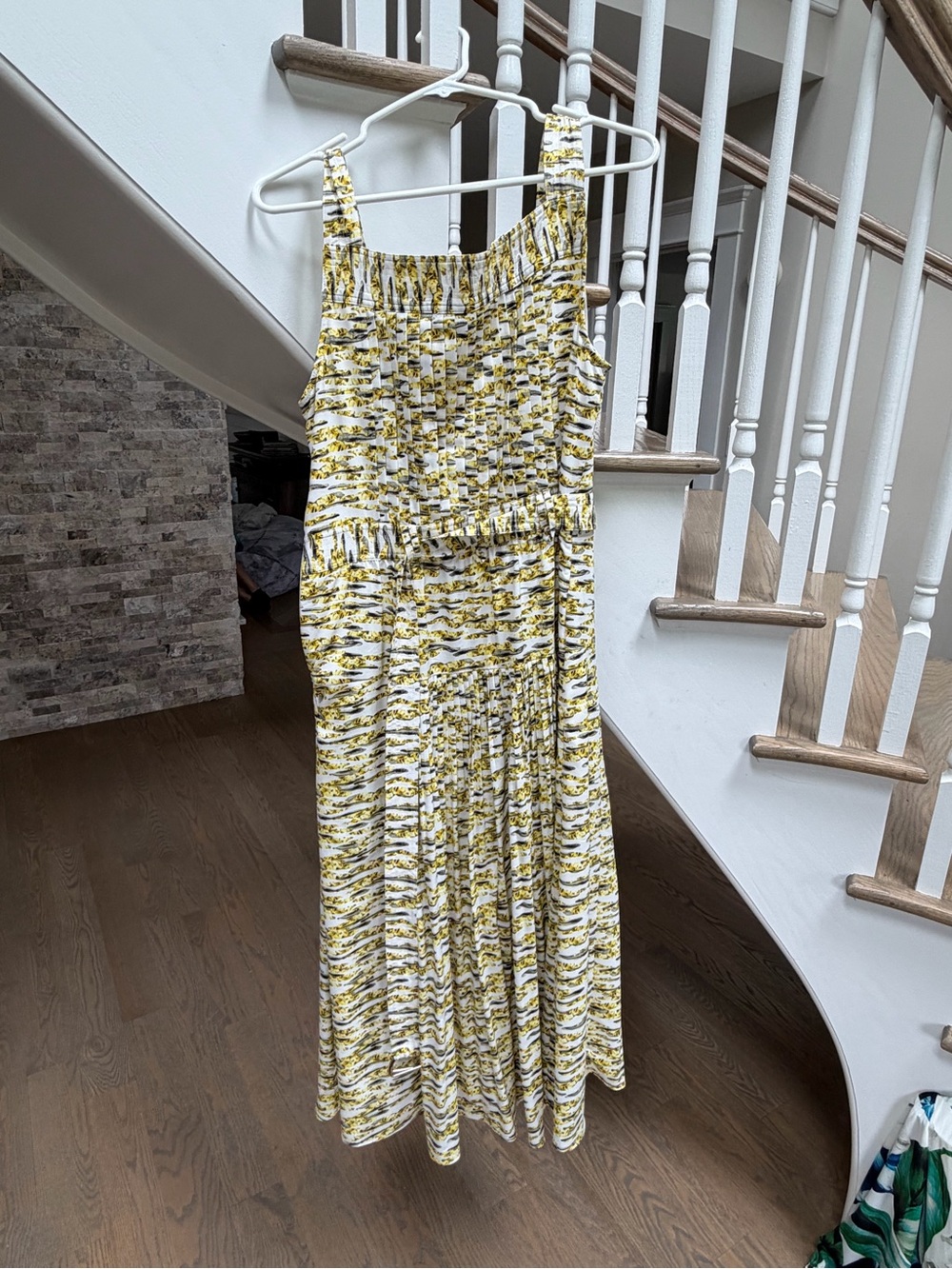 Yellow Print Smocked Midi Dress - Women